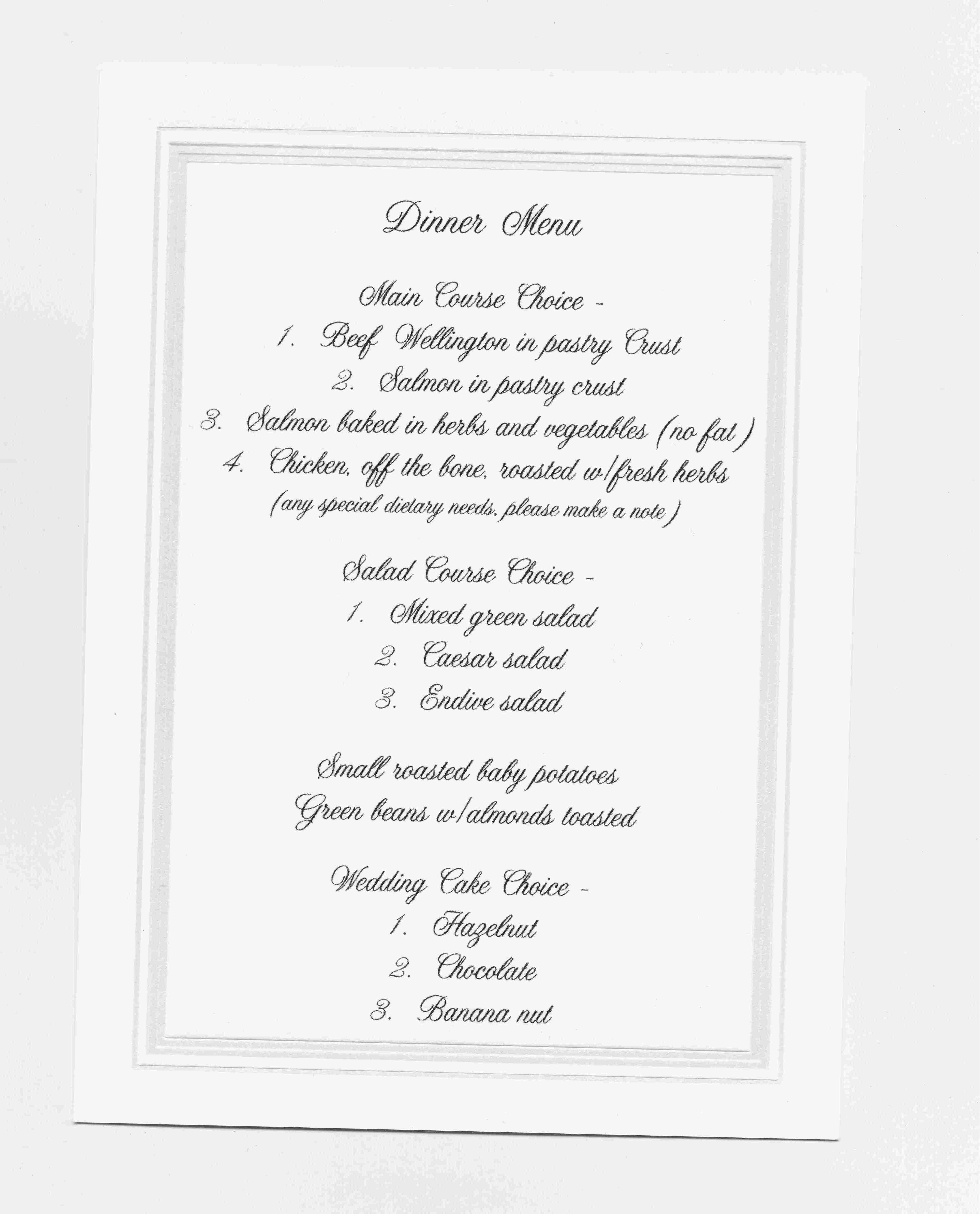 Reception Menu